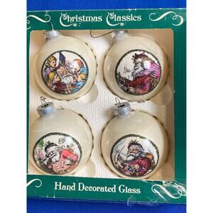 VTG Corning Ornaments (4) Christmas Classics Hand Decorated Glass with Box